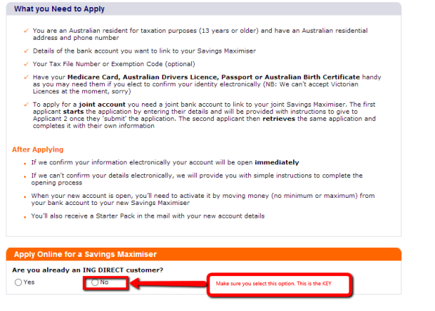 ING Direct application form