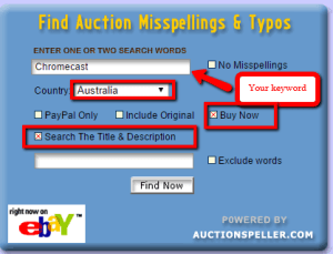 Search screen on Auction speller